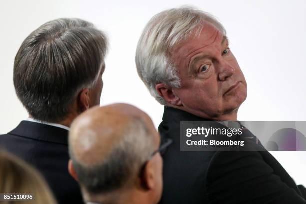 David Davis, U.K. Exiting the European Union secretary, attends a speech by U.K. Prime Minister Theresa May at Complesso Santa Maria Novella in...