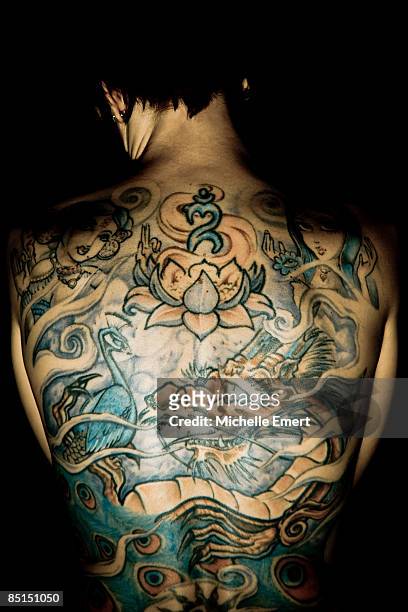 back tattoo - white dragon tattoo stock pictures, royalty-free photos & images
