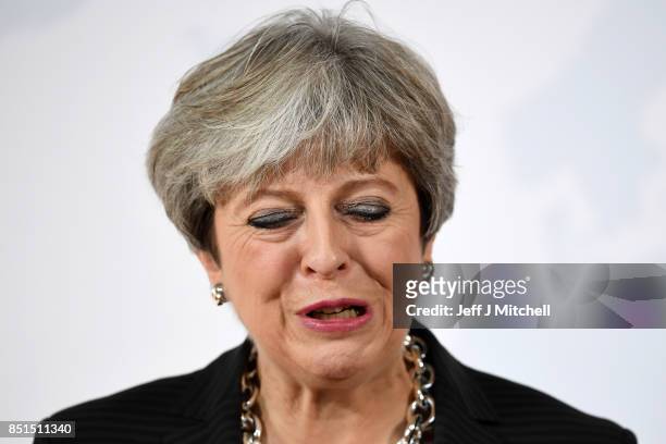 British Prime Minister Theresa May gives her landmark Brexit speech in Complesso Santa Maria Novella on September 22, 2017 in Florence, Italy. She...