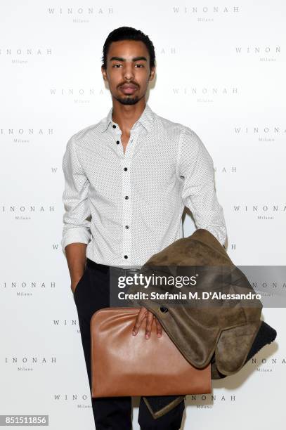 Guest attends the Winonah Presentation during Milan Fashion Week Spring/Summer 2018 at on September 22, 2017 in Milan, Italy.