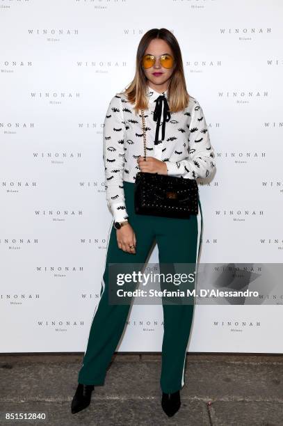 Guest attends the Winonah Presentation during Milan Fashion Week Spring/Summer 2018 at on September 22, 2017 in Milan, Italy.