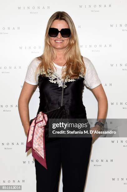 Guest attends the Winonah Presentation during Milan Fashion Week Spring/Summer 2018 at on September 22, 2017 in Milan, Italy.