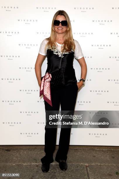 Guest attends the Winonah Presentation during Milan Fashion Week Spring/Summer 2018 at on September 22, 2017 in Milan, Italy.