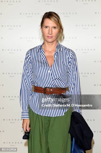 Guest attends the Winonah Presentation during Milan Fashion Week Spring/Summer 2018 at on September 22, 2017 in Milan, Italy.