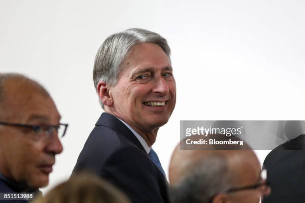 Philip Hammond, U.K. Chancellor of the exchequer, attends a speech by U.K. Prime Minister Theresa May at Complesso Santa Maria Novella in Florence,...