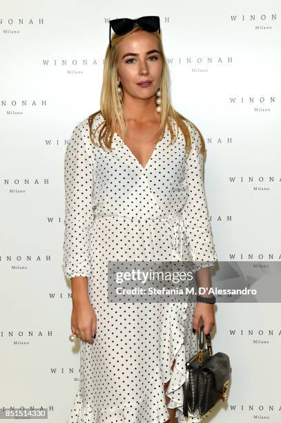 Guest attends the Winonah Presentation during Milan Fashion Week Spring/Summer 2018 at on September 22, 2017 in Milan, Italy.