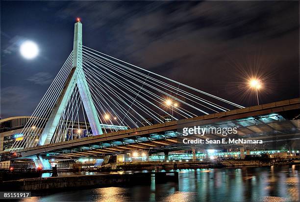 zakim bridge, boston-night - zakim bridge stock pictures, royalty-free photos & images