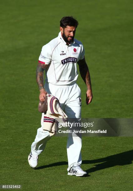 Peter Trego of Somerset leaves the field injured during day four of the Specsavers County Championship Division One match between Surrey and Somerset...