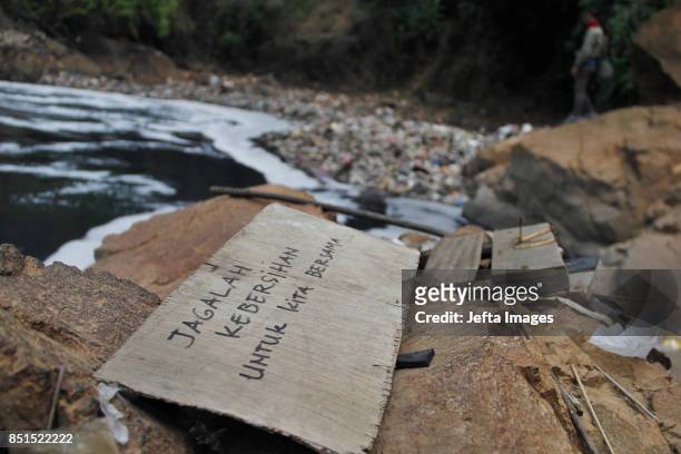 Citarum River Flood in Jompong Waterfall area filled with garbage and exposed to B3 waste in Bandung, West Java, on September 22, 2017. According to...