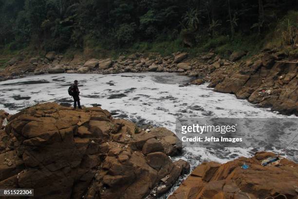 Citarum River Flood in Jompong Waterfall area filled with garbage and exposed to B3 waste in Bandung, West Java, on September 22, 2017. According to...