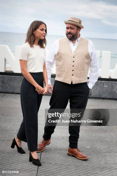 Alicia Vikander and Celyn Jones attend 'Submergence' photocall during 65th San Sebastian Film Festival on September 22, 2017 in San Sebastian, Spain.