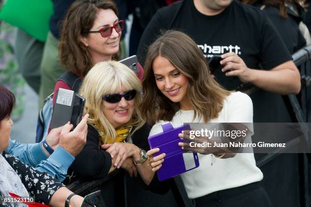 Alicia Vikander attends 'Submergence' photocall during 65th San Sebastian Film Festival on September 22, 2017 in San Sebastian, Spain.