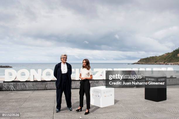 Alicia Vikander and Wim Wenders attend 'Submergence' photocall during 65th San Sebastian Film Festival on September 22, 2017 in San Sebastian, Spain.