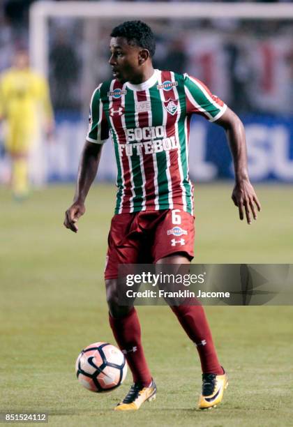 Wendel of Fluminense controls the ball during a second leg match between LDU Quito and Fluminense as part of round of 16 of Copa CONMEBOL...