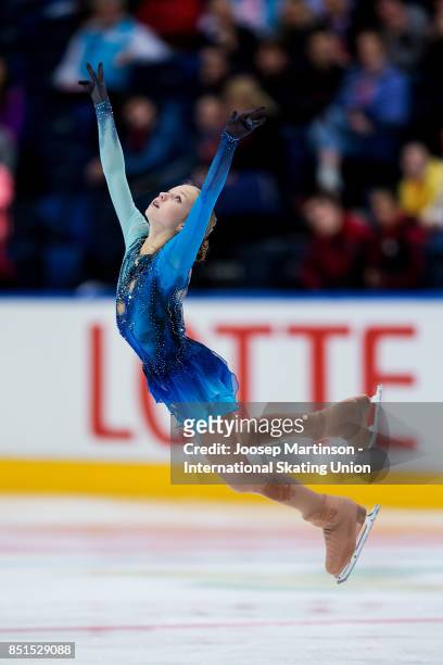Alexandra Trusova of Russia competes in the Junior Ladies Free Skating during day two of the ISU Junior Grand Prix of Figure Skating at Minsk Arena...