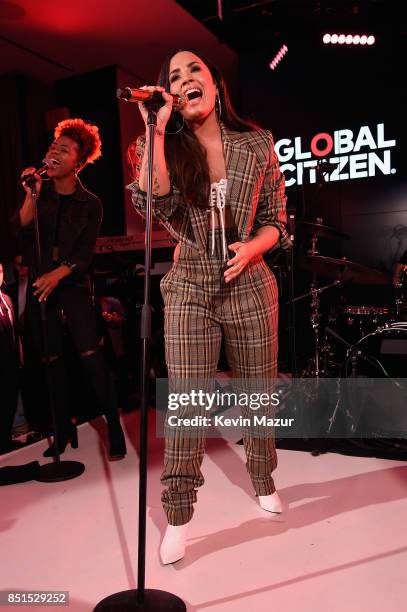 Demi Lovato performs onstage during Global Citizen & Cadillac in Concert - The Accelerator Series: Demi Lovato at Cadillac House on September 21,...