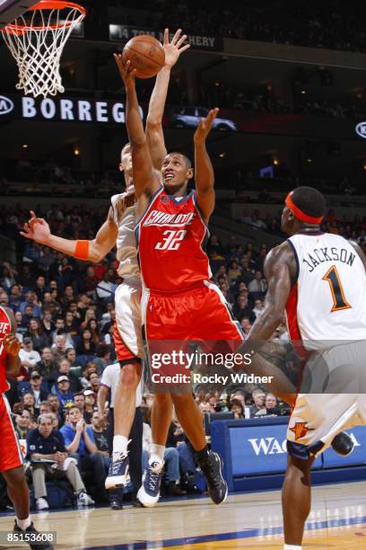 Boris Diaw of the Charlotte Bobcats finishes the layup late in the fourth against the Golden State Warriors on February 27, 2009 at Oracle Arena in...