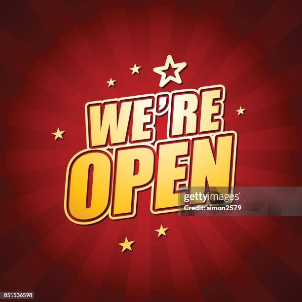 we're open banner - opening hours sign stock illustrations