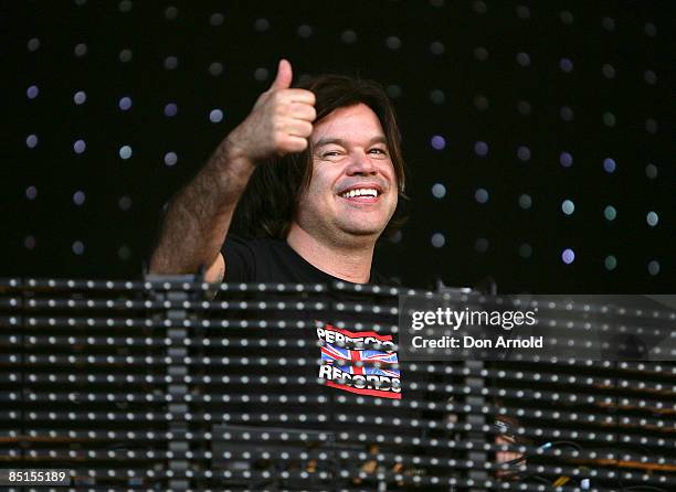 Paul Oakenfold performs live on stage at the Future Music Festival at the Royal Randwick Racecourse on February 28, 2009 in Sydney, Australia.