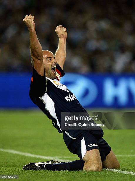 Melbourne Victory Club Captain Kevin Muscat celebrates victory in the A-League Grand Final match between the Melbourne Victory and Adelaide United at...