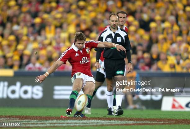 British and Irish Lions' Leigh Halfpenny kicks a second half penalty