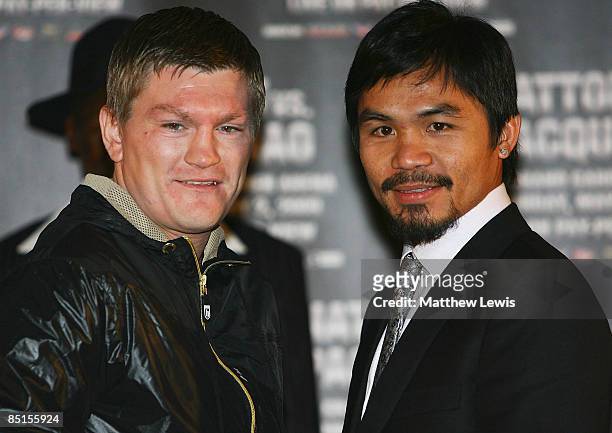 Ricky Hatton and Manny Pacquiao during a Press Conference to promote their 'World Junior Welterweight Championship Fight at the MGM Grand in Las...