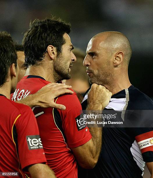 Kevin Muscat of the Victory and Fabian Barbiero of United have a disagreement during the A-League Grand Final match between the Melbourne Victory and...