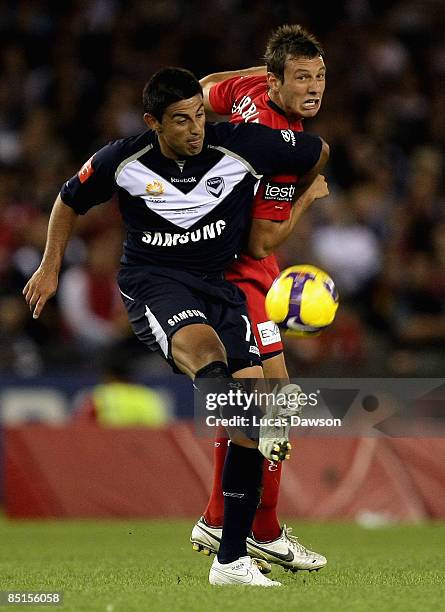 Carlos Hernandez of the Victory controls the ball under pressure during the A-League Grand Final match between the Melbourne Victory and Adelaide...