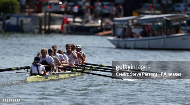 Crew from Leander Club and Molesley Boat Club beat a crew from the University of Washington during day five of the Royal Henley Regatta, Henley on...