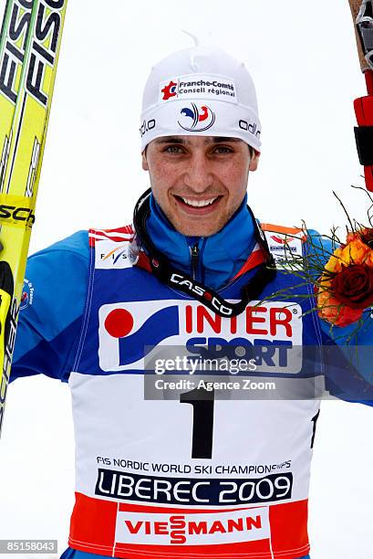 Jason Lamy Chappuis of France Takes 3rd place during the FIS Nordic World Championships Gundersen LH HS134/10Km event on February 28, 2009 in...