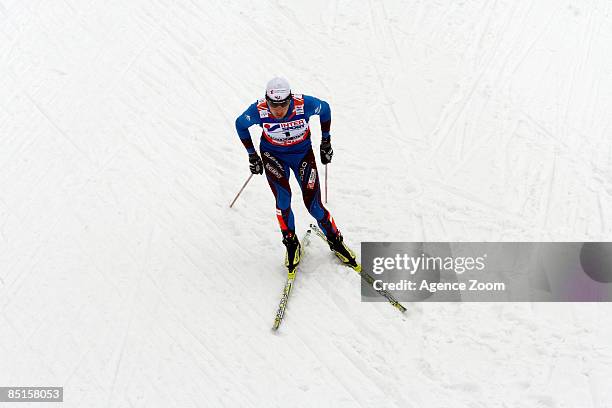 Jason Lamy Chappuis of France Takes 3rd place during the FIS Nordic World Championships Gundersen LH HS134/10Km event on February 28, 2009 in...