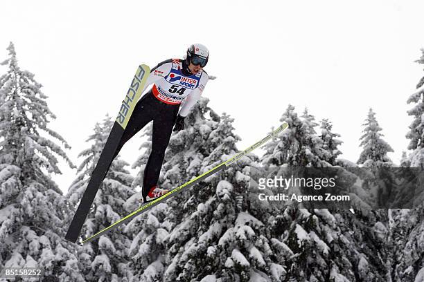 Jason Lamy Chappuis of france jumps on his way to taking 3rd place during the HS134 Ski Jumping of the Nordic Combined Individual Gundersen LH...