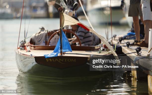 The crew prepare Phantom before racing at the Panerai British Classic Week regatta on the Solent.