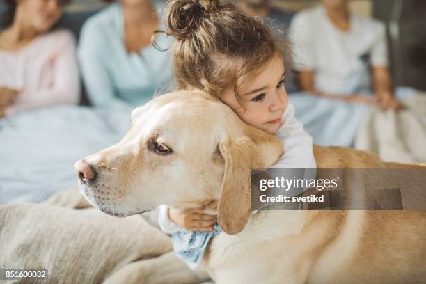 bedingungslose liebe  - kid and dog stock-fotos und bilder