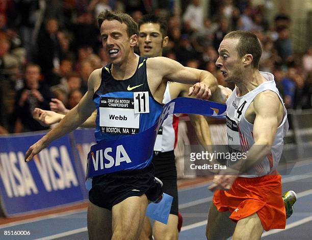 Rob Myers narrowyly beats out Alan Webb in the Mens 1500m run during day one of the 2009 AT&T USA Indoor Track and Field Championships on February...