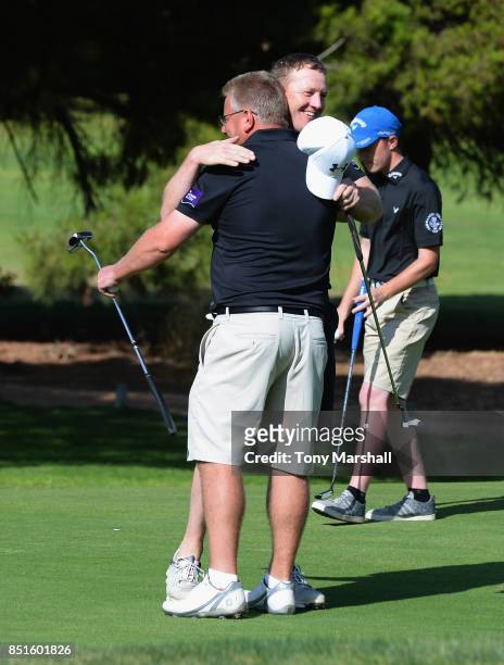 Steve Parry and Andrew Picton of Hart Common Golf Club celebrate winning the Lombard Trophy Grand Final on the second play off hole during The...