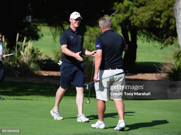 Steve Parry and Andrew Picton of Hart Common Golf Club celebrate winning the Lombard Trophy Grand Final on the second play off hole during The...