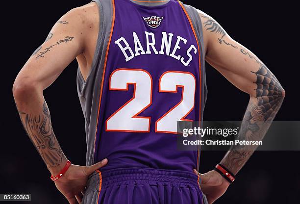 Matt Barnes of the Phoenix Suns awaits a free throw shot during the NBA game against the Los Angeles Lakers at Staples Center on February 26, 2009 in...