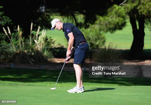 Steve Parry of Hart Common Golf Club holes his putt to win the Lombard Trophy Grand Final on the second play off hole during The Lombard Trophy Final...