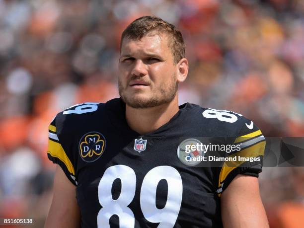 Tight end Vance McDonald of the Pittsburgh Steelers walks along the sideline in the first quarter of a game on September 10, 2017 against the...