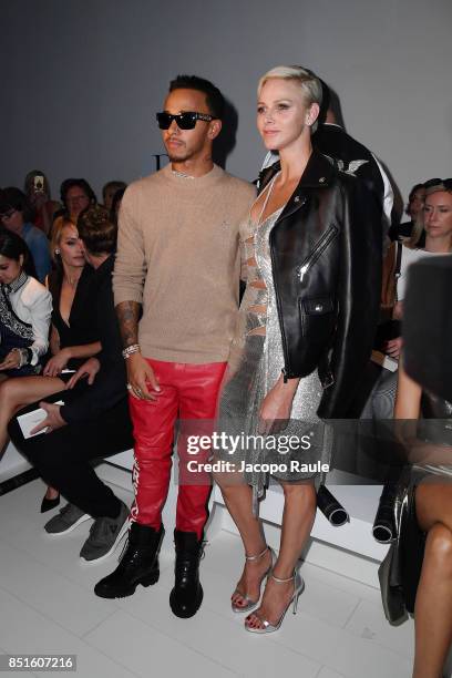 Lewis Hamilton and Charlene Wittstock attend the Versace show during Milan Fashion Week Spring/Summer 2018 on September 22, 2017 in Milan, Italy.