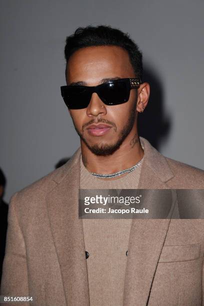 Lewis Hamilton attends the Versace show during Milan Fashion Week Spring/Summer 2018 on September 22, 2017 in Milan, Italy.