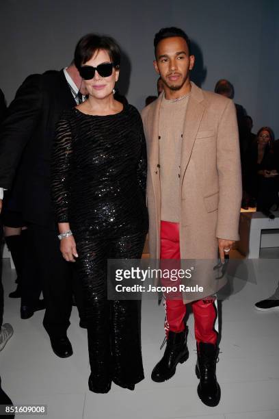 Kris Jenner and Lewis Hamilton attends the Versace show during Milan Fashion Week Spring/Summer 2018 on September 22, 2017 in Milan, Italy.
