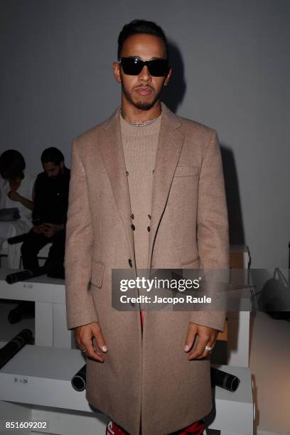 Lewis Hamilton attends the Versace show during Milan Fashion Week Spring/Summer 2018 on September 22, 2017 in Milan, Italy.