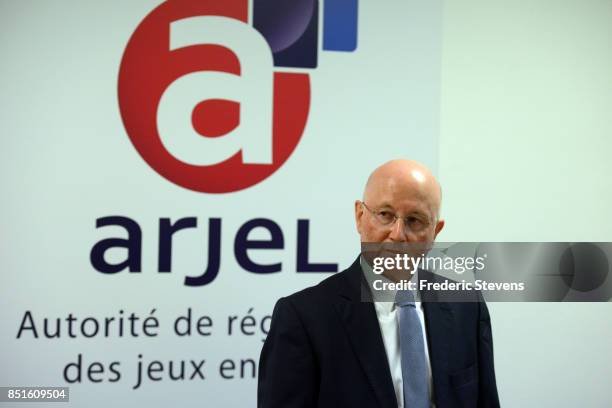 President de l'ARJEL Charles Coppolani during the visit of the Minister of Sports Laura Flessel visits the ARJEL on September 22, 2017 in Paris,...