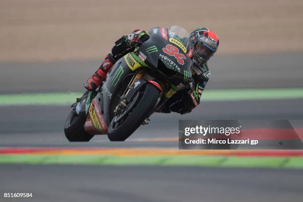 Jonas Folger of Germany and Monster Yamaha Tech 3 rounds the bend during the MotoGP of Aragon - Free Practice at Motorland Aragon Circuit on...