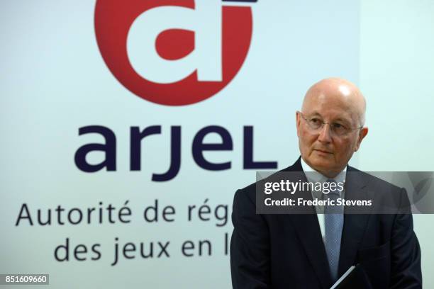 President de l'ARJEL Charles Coppolani during the visit of the Minister of Sports Laura Flessel visits the ARJEL on September 22, 2017 in Paris,...