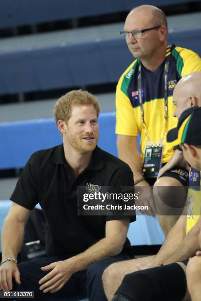 Prince Harry speaks to athletes during a pre Invictus Games training session at Pan Am Sports Centre on September 22, 2017 in Toronto, Canada.