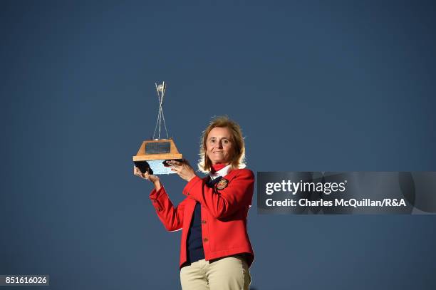 Macarena Campomanes Eguiguren of Spain with the Ladies' Senior British Open Amateur trophy following the final day's play at Royal Belfast Golf Club...