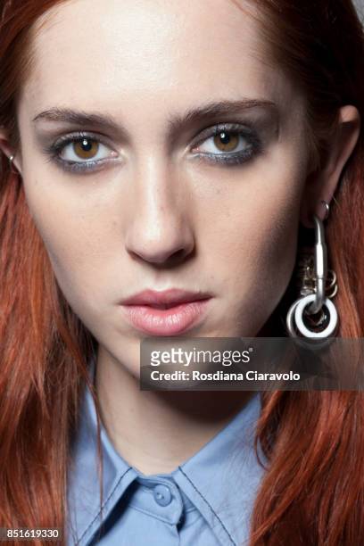 Model Teddy Quinlivan is seen ahead of the backstage Sportmax show during Milan Fashion Week Spring/Summer 2018 on September 22, 2017 in Milan, Italy.
